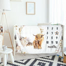 Boho Floral Baby Monthly Milestone Blanket Neutral Bohemian Photo Prop Blanket Personalized Highland Cow Baby Present Pampas Grass Ideas for Newborn Nursery Decor (Brown, Highland Cow) by TinyTreasures Baby Boutique