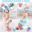 SpringFlower 5 in 1 Baby Toys 6 to 12 Months, Montessori Toys, Soft Baby Teething Toys, Sensory Bin Toy, Stacking Building Blocks & Rings Infants,Sorting Sensory Learning Gift for Toddlers Aged 1-3 by TinyTreasures Baby Boutique