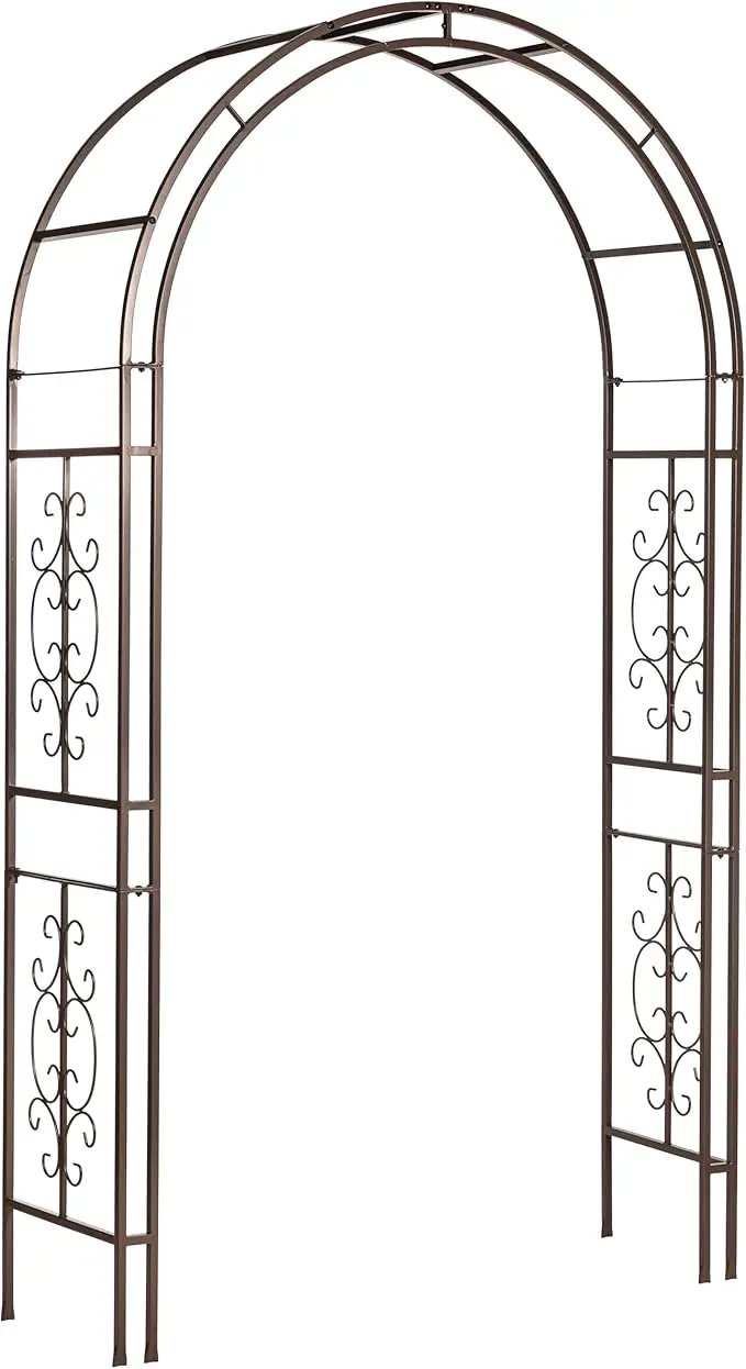 Evergreen Plow & Hearth Montebello-Gunmetal Garden Arbor - 7 Feet Tall | Slim Metal Arch with Iron Trellis for Climbing Plants | Elegant Wedding Arbor | Outdoor Patio & Garden Decor, photo 2 of 8