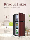 3.5 Cu.Ft Mini Fridge with Freezer, Compact Refrigerator with 2 Doors for Office, Kitchen, Dorm and Bedroom, Small Fridge with 7 Level Temp Adjustable Thermostat, Wood by CozyNest Decor