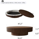 47.2''Oval Coffee Table with Storage, Mid Century Modern Fluted Drum Center Tables with Lid, Solid Wood Side Pedestal Coffee Table Tea Table for Living Room, Bedroom, Apartment-Walnut by CozyNest Decor