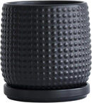 D'vine Dev 4 Inch Ceramic Beaded Stoneware Planter Pot - Flower Pot with Drainage Holes and Saucers for Indoor Succulent Plants or Flowers, Ebony Matte, 27-C-Z-6 by GreenHaven Gardens