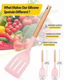 Pack of 2 Silicone Cooking Spatula, Heat Resistant Solid Turner, Non Stick Slotted Spatulas with Wooden Short Handle,Ideal Wood Kitchen Utensils Set for Frying, Baking, Flipping, Turning by CozyNest Decor