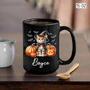 Personalized Ocicat with Pumpkins Halloween Ceramic Cups, Ocicat Wearing Witch Hat Coffee Mug 11oz 15oz, Customized Cat Black Mug with Pet's Name, Halloween Cup Gift for Cat Dad Mom Pet Lover by TinyTreasures Baby Boutique