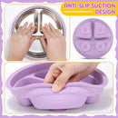 Nuogo 1 Pcs Stainless Steel Baby Suction Plates with Removable Silicone Shell 2-in-1 Metal Toddler Bowl Divided for Picky Eaters Kid Feeding Led Weaning Supply, Dishwasher Safe (Purple) by TinyTreasures Baby Boutique
