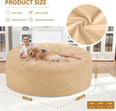 6FT Bean Bag Chair, Large Bean Bag Chairs with Memory Foam Filled, Fluffy Beanbag Sofa with Dutch Velvet Cover, Round BeanBag Chairs for Living Room, Playroom - Khaki by TinyTreasures Baby Boutique