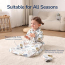 Baby Sleep Sack 18-24 Months, Cotton Detachable Long Sleeve Sleep Sack, 1.0 Tog Toddler Sleeping Sack with Temperature Strips, 2-Way Zipper Wearable Blankets for Newborns, Ocean by TinyTreasures Baby Boutique