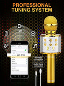 BlueFire 4 in 1 Karaoke Wireless Microphone with LED Lights, Portable Microphone for Kids, Great Gifts Toys for Kids, Girls, Boys and Adults (Gold) by TinyTreasures Baby Boutique