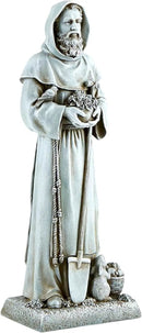 Garden Statue - Stone-Resin Saint Fiacre Indoor/Outdoor Catholic Sculpture, 12" Tall by GreenHaven Gardens