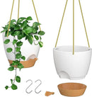 ZMTECH 10 Inch Hanging Planters for Indoor Outdoor Plants, 2 Pack Self Watering Hanging Plant Pots with Drainage Holes and Removable Saucer, Plastic Flower Hanging Pots with Watering Lip (White) by CozyNest Decor
