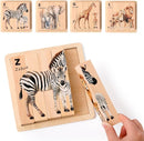 IEATFO 4 in 1 Wooden Animal Chunky Puzzle, 5 Solid Wood Puzzle Blocks with 4 Sides Realistic Safari Animals, Wooden Block Puzzle with Durable Base for Toddlers 3+ Years - Montessori Inspired by TinyTreasures Baby Boutique