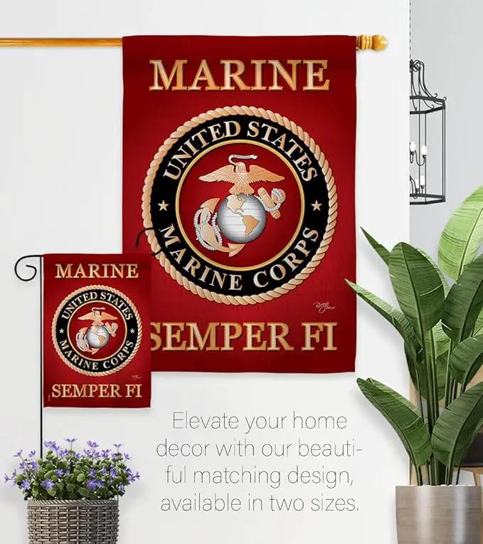 Marine Corps House Flag - Pack Armed Forces USMC Semper Fi United State American Military Veteran Retire Official USA Embroidery - Banner Small Garden Yard Gift Double-Sided Made In 28 X 40, photo 10 of 11