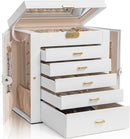 AKOZLIN Large 6-Tier Jewelry Box Lockable Leather Jewelry Storage Case with 5 Drawers for Women Girls Ring Necklace Earring Bracelet Holder Organizer with Mirror by TinyTreasures Baby Boutique