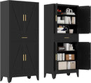 71 "Farmhouse Metal Filing Cabinet with a Drawer and 4 Adjustable Shelves, with 4 Large barn Door White Kitchen Cabinets, Metal Food Cabinets for Home, Kitchen, Dining/Living Room (Black) by CozyNest Decor
