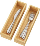 BAMEOS Kitchen Drawer Organizer,Small Silverware Drawer Organizer,Bamboo Utensil Organizer for Bathroom, Dressing Room, Office, Pantry (Natural, 11"x 3") Set of 2 by CozyNest Decor