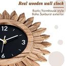 Honiway Wall Clock Battery Operated 12 in Rustic Wood Boho Sunburst Decorative Wall Clock Silent Non Ticking Farmhouse Small Wall Clocks for Living Room Kitchen Bathroom Bedroom Decor (Rustic Brown) by CozyNest Decor