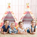 6 Pack Sleepovers Teepee Tent for Kids Bulk with Mattress Sheet Light,Natural Cotton Washable Indoor Play Tent for Birthday Slumber Party Girls Boys Pajama Movie Night Supplies(Pink, White) by TinyTreasures Baby Boutique
