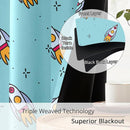Kids Space Rockets Blackout Curtains - 100% Blackout, Thermal Insulated, Noise Reducing, Perfect for Kids Room and Nursery, 2 Panels (Aqua Mini Rockets, W52×L63) by TinyTreasures Baby Boutique