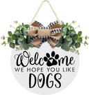 Asoulin Welcome Wreath 'We Hope You Like Dogs' Spring Decor Farmhouse Door Sign for Front Door Decor - Welcome Wreath Hanging Sign for Dogs Lovers Housewarming Gift by CozyNest Decor