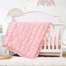 Cloele 3 Pieces Crib Bedding Set for Girls,Standard Size Pink Ruffled Nursery Crib Baby Bedding Set Includes Comforter Fitted Sheet Crib Skirt -Girls Solid Seersucker Ruffle Quilt by TinyTreasures Baby Boutique