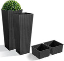 JUMMICO Set of 2 Resin Rattan Tall Planters for Outdoor Plants, Large Tapered Planters with Drainage Holes&Inner Trays, Flower Pots for Garden, Patio, Porch, Backyard (Black, 32'') by CozyNest Decor