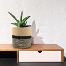 Woven Cotton Rope Plant Basket for 11" Flower Pot Floor Indoor Planters,Storage Organizer Basket Rustic Home Decor (11" x 11",Black and Brown Stripes) by CozyNest Decor