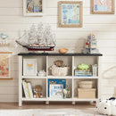 Farmhouse 6 Cube Bookshelf, Antique White & Black Wooden Storage Organizer Book Shelf, 47" Cubby Hallway Bookcase, Kids Toy Storage Cabinet, Modern Open Book Case for Living Room, Playroom by CozyNest Decor