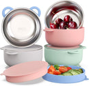 Baby Suction Bowls with Lids 4-Pack, 2-in-1 Stainless Steel 304 Toddler Bowl & Removable Silicone Suction Kids Bowl Plate Set Non Toxic Snack Dishes for Self-Feeding, Sunrise Meadow by TinyTreasures Baby Boutique