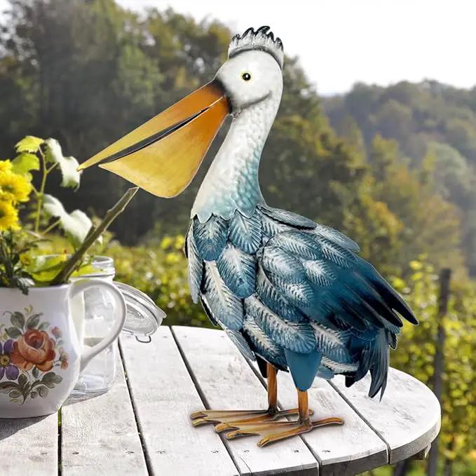 Kircust Pelican Statues, Garden Outdoor Decor Yard Art, Coastal Ocean Metal Bird Sculpture Ornament for Backyard Porch Patio Pond Decorations, photo 8 of 9
