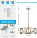 XINGQI 6-Light Modern Farmhouse Chandelier Brushed Nickel, 21.7'' Drum Ceiling Light Fixture for Living Dining Room Over Table with Round Metal Shade Pendant Lighting by CozyNest Decor