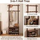 Hall Tree, Coat Rack with Shoe Storage, Wooden Hall Tree with Bench, 11 Hooks and 2-Tier Storage Shelves, Entryway Bench with Coat Rack (23.6" - Deep Walnut) by CozyNest Decor