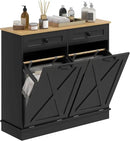 HOMCOM Tilt Out Laundry Hamper Cabinet with 2 Removable Baskets, Freestanding Bathroom Storage Cabinet with 2 Drawers, Trash Can Cabinet for Living Room, Laundry Room, Black by CozyNest Decor