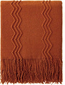 MIULEE Fall Rust Knitted Throw Blanket for Couch Boho Terracotta Textured Cozy Woven Blanket with Tassels for Sofa Chair Bed Living Room Acrylic Wave Pattern 60"x80" by CozyNest Decor