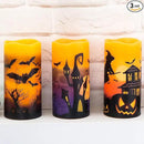Halloween Real Wax LED Flameless Flickering Candles with 6H Timer, 3 Pcs Pillar Battery Operated Candle Sticks with Halloween Decal for Home Decor(3”x6”) by GreenHaven Gardens