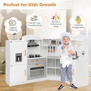 Costzon Corner Kids Kitchen Playset, Wooden Play Kitchen with Sounds & Lights, Washing Machine, Range Hood, Ice Maker, Microwave, Oven, Sink, Pretend Toy Kitchen Set for Toddler, Gift for Boys Girls by TinyTreasures Baby Boutique