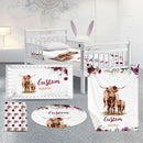 Custom Nursery Crib Bedding Set: Personalized Name 4 Piece Rose Highland Cow Design Baby Crib Sets for Girls - Toddler Double Layer Blanket Set, Comfortable Crib Bed Sheets for Baby Toddlers by TinyTreasures Baby Boutique