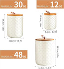 JOJUNO White Ceramic Canister Set with Wooden Lids – 3-Piece Airtight Food Storage Jars for Kitchen, Embossed Design, Small/Medium/Large Sizes (12/30/48 oz) – Flour, Sugar, Coffee, Tea Containers by CozyNest Decor