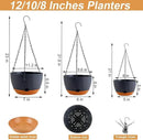 8/10/12 inch Plant Pot Hanging Planters Self Watering Pots for Indoor Plants, 3 Pack Plastic Hanging Basket with Removable Tray for Home Garden Porch Balcony Patio Decor(Black) by CozyNest Decor
