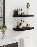 Marsmiles 6.7" Floating Shelves for Wall, Wooden Shelves with Invisible Brackets Set of 2, Rustic Farmhouse Wall Mounted Shelf for Kitchen Bathroom Living Room Study, Black by CozyNest Decor