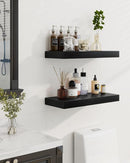Marsmiles 55" Floating Shelves for Wall, Wooden Shelves with Invisible Brackets Set of 2, Rustic Farmhouse Wall Mounted Shelf for Kitchen Bathroom Living Room Study, Black by CozyNest Decor