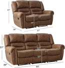 CANMOV Faux Leather Manual Recliner Sofa Set,Manual Reclining Sofa and Recliner Loveseat with Overstuffed Armrest for Living Room,Bedroom Furniture,Office,Nut Brown by CozyNest Decor