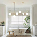 KCO Lighting Modern Globe Linear Chandelier 6 Light Milk Glass Chandeliers White and Gold Pendant Light Fixture Mid Century Rectangle Chandelier Brass Sputnik Island Lights for Kitchen by CozyNest Decor