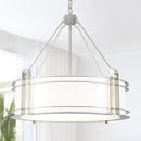 20.4''Drum Chandelier,5-Light Brushed Nickel Modern White Fabric Chandeliers,Farmhouse Round Pendant Light Fixture for Dining Room Kitchen Island Living Room Bedroom Hallway by CozyNest Decor