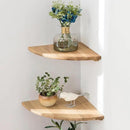 Corner Shelves, Floating Corner Shelf, Set of 2 7inch Solid Oak Wood Wall Shelves, Round End Wall Mount with Wire Hole Shelving for Small Plant for Bedroom Kitchen, Living Room by CozyNest Decor