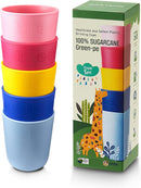 SUGARCANE Kids Cups 10 oz - 5 Pack, USDA & LFGB Certified Toddler Cups - BPA Free - Dishwasher Safe, Reusable, Unbreakable - Multi by TinyTreasures Baby Boutique