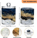 2 Pack Qtip Holder Dispenser Navy Blue Marble Bathroom Storage Canister Lid Acrylic Plastic Apothecary Jar Set Vanity Makeup Organizer for Cotton Swabs/Pads/Floss by CozyNest Decor