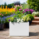 Metal Planter Box Rectangular Block-No Installation Required Galvanized Steel Long Box Planter Modern Outdoor Planters All-Weather Use with Drainage Holes for Patio/Porch,16 ×12×12IN（White） by GreenHaven Gardens