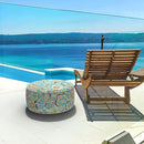 LVTXIII Outdoor/Indoor Inflatable Stool Ottoman, All Weather Patio Footrest Pouf, Portable Round Ottoman for Patio Garden, Camping or Home, D21xH9 Inches, Flower Blue by CozyNest Decor