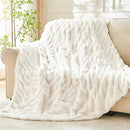 BEDELITE Faux Fur Throw Blanket for Couch, Soft and Cozy Boho Ruched Fluffy Blanket, Warm Plush Fuzzy Faux Rabbit Fur Blanket for Women Gift (Cream, 60"x 80") by CozyNest Decor