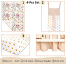 4-Piece Crib Bedding Set for Girls, Boho Baby Girl Bedding Set with Crib Skirt, Baby Quilt, Crib Sheet and Diaper Stacker, Flower by TinyTreasures Baby Boutique